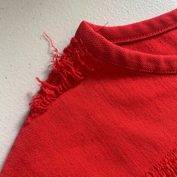 Zara Womens Red Fringe T-Shirt Shift Dress Size Large Cotton Pullover Crew Neck - Picture 8 of 12